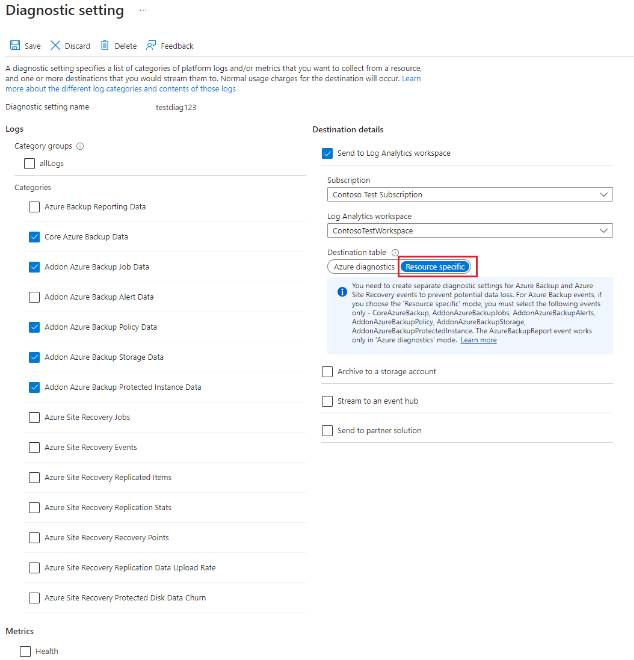 使用復原服務保存庫的診斷設定 Azure Backup Microsoft Docs