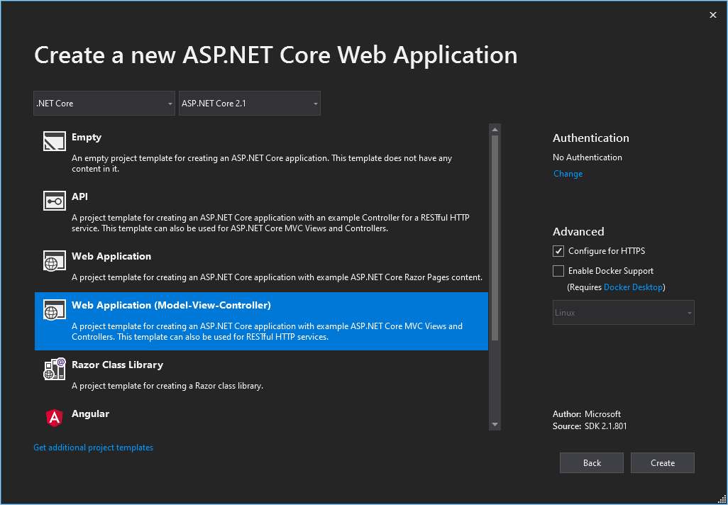 New ASP.NET Core web application - C#