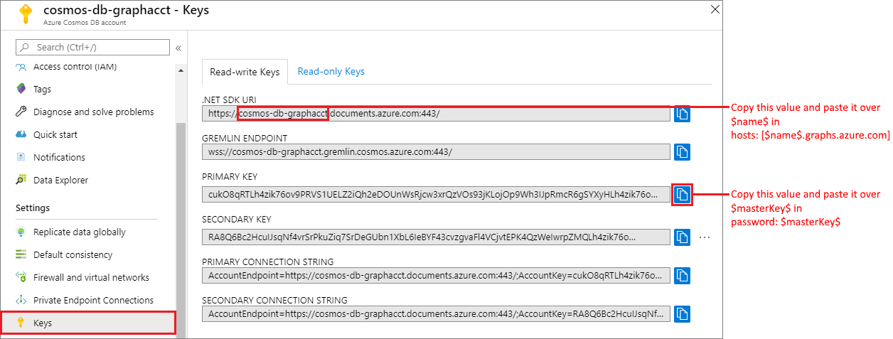 在 Azure 入口網站 、金鑰頁面查看及複製便捷鍵