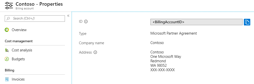 顯示 [屬性] 頁面中 Microsoft 合作夥伴合約 的螢幕快照。