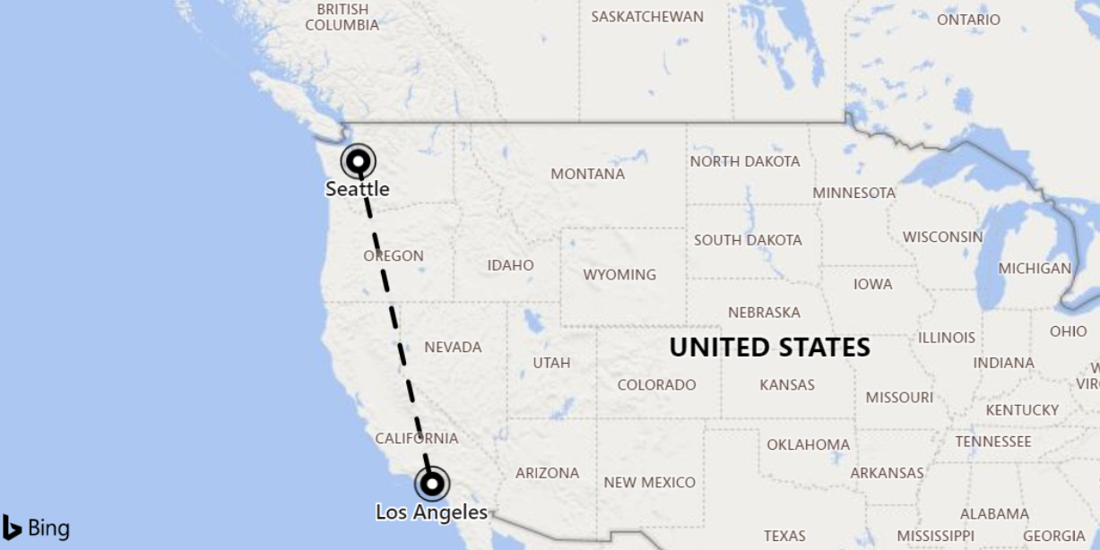 西雅圖與洛杉磯之間的距離。
