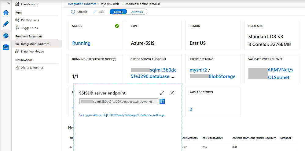 Monitor your Azure-SSIS IR - SSISDB tile