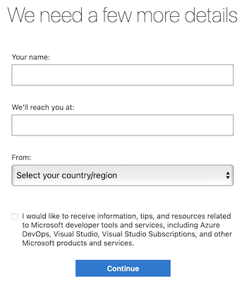 Fill in name, email address, and country