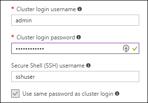 HDI Azure portal login parameters