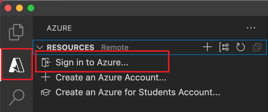 VS Code 中登入 Azure 視窗的螢幕快照。