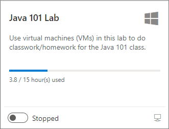 Screenshot of lab VM tile in Azure Lab Services when quota has been partially used.