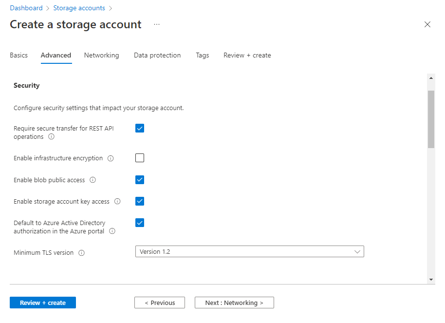 Screenshot showing how to configure default Microsoft Entra authorization in Azure portal for new account