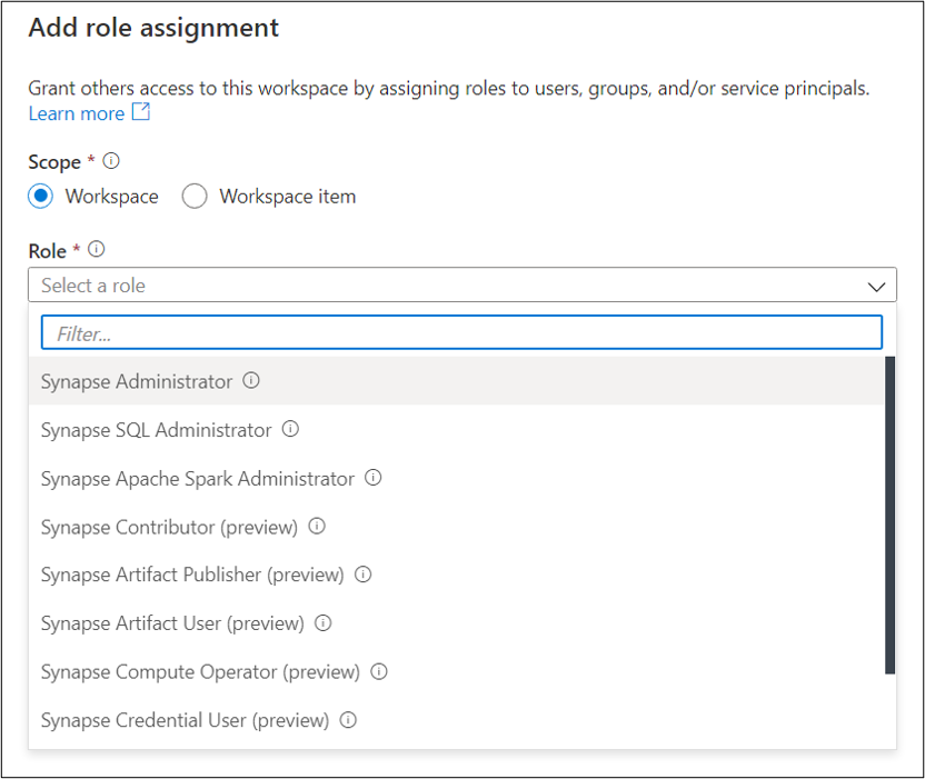 Add workspace role assignment - select role