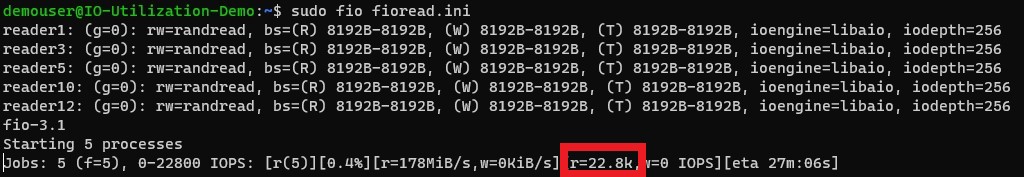 f i o 輸出的螢幕快照，其中已醒目提示 r=22.8k。