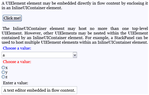 螢幕擷取畫面：內嵌於非固定格式內容中的 UIElement 項目