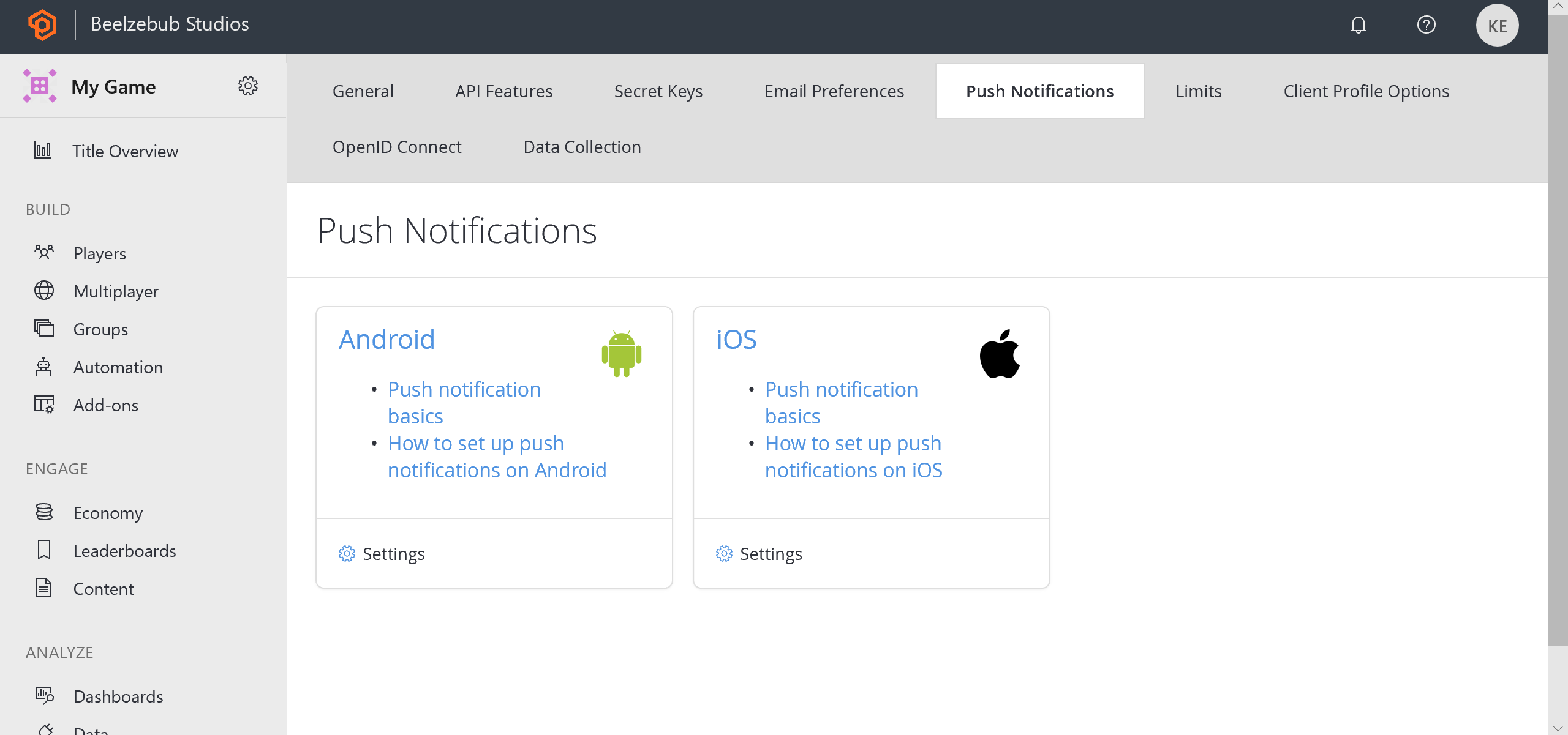 PlayFab - Push Notifications - Android settings