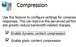 [壓縮] 頁面的螢幕擷取畫面，其中顯示 [啟用動態內容壓縮] 和 [啟用靜態內容壓縮] 的這兩個方塊。