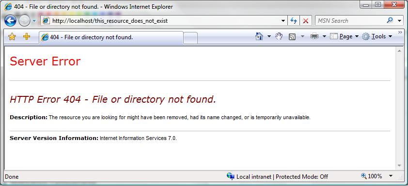 Internet Explorer 中找不到 H T T P 錯誤 404 檔案或目錄網頁的螢幕擷取畫面。