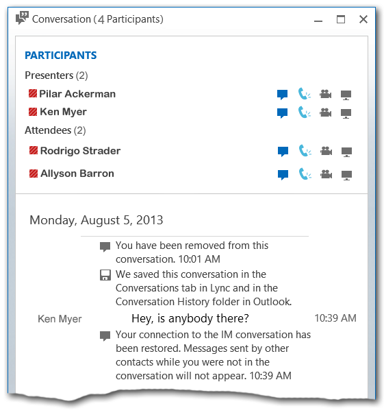 Lync conversation and participant list screenshot