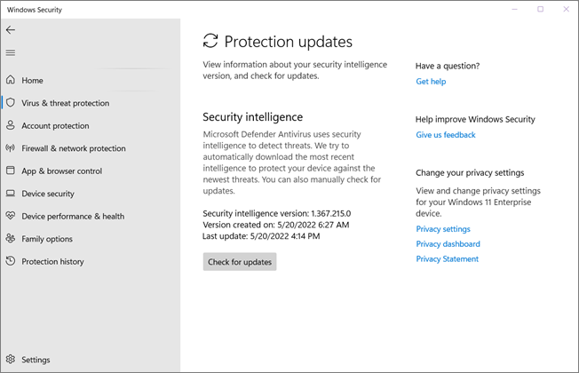 更新 Microsoft Defender 防病毒軟體中的定義