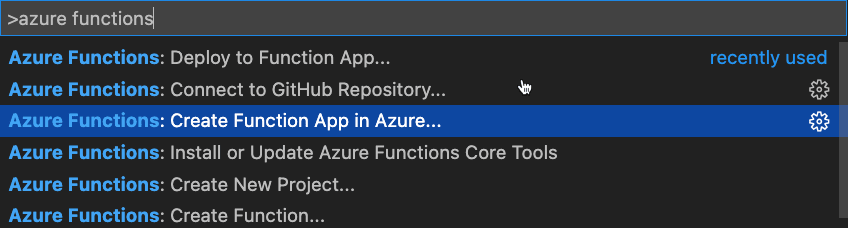 Azure 中的 Create 函式應用程式