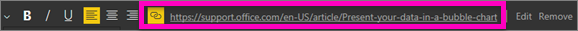 Screenshot of a textbox, highligting a URL in hyperlink field.