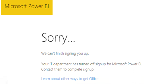 Screenshot showing the Power BI sorry image and message.