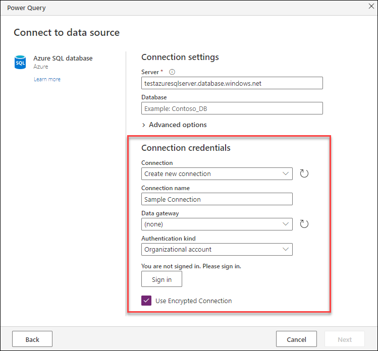 使用自動登入功能驗證使用者的 Azure SQL 資料庫 連接器 連線 認證。