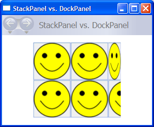 螢幕擷取畫面：StackPanel 和 DockPanel 螢幕擷取畫面的比較