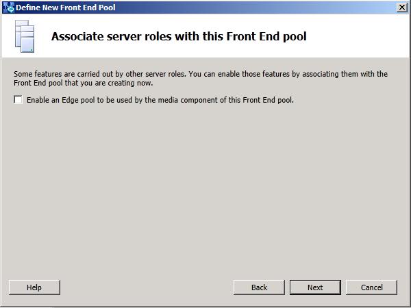 Associate server roles with Front End pool page