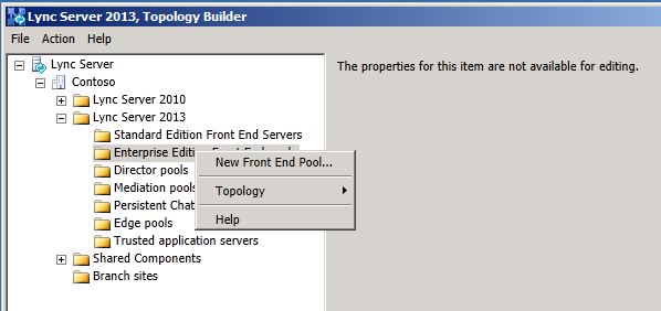 Topology Builder Server pool selection submenu
