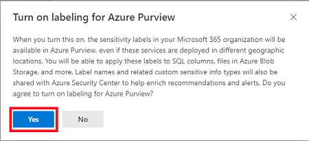 確認將敏感度標籤延伸至 Microsoft Purview 的選擇