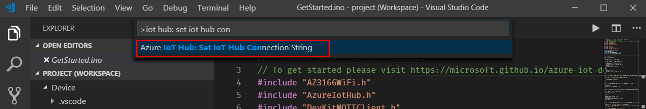 Set Azure IoT Hub connection string