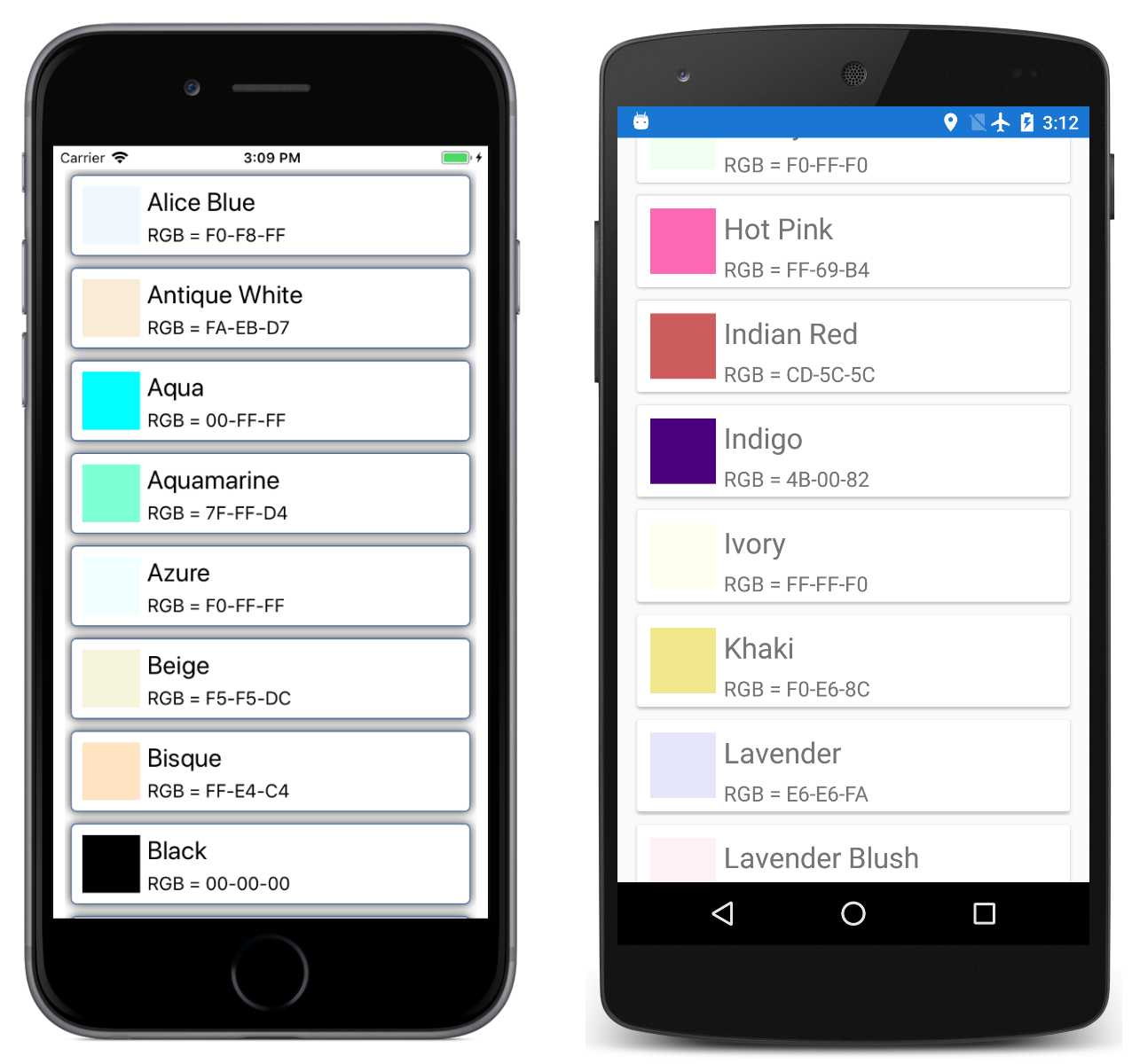 ListView Colors application screenshot