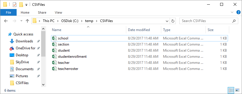 每個 csv 檔案都必須包含所需的欄位。