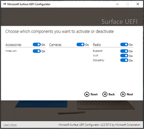 Surface Hub UEFI 設定。