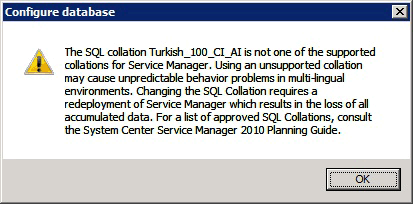 顯示土耳其文定序警告的螢幕快照。