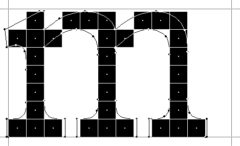 Screenshot showing an outline the letter m filled with solid blocks.