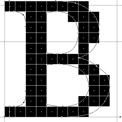 Screenshot showing an outline of a capital B filled with solid blocks.