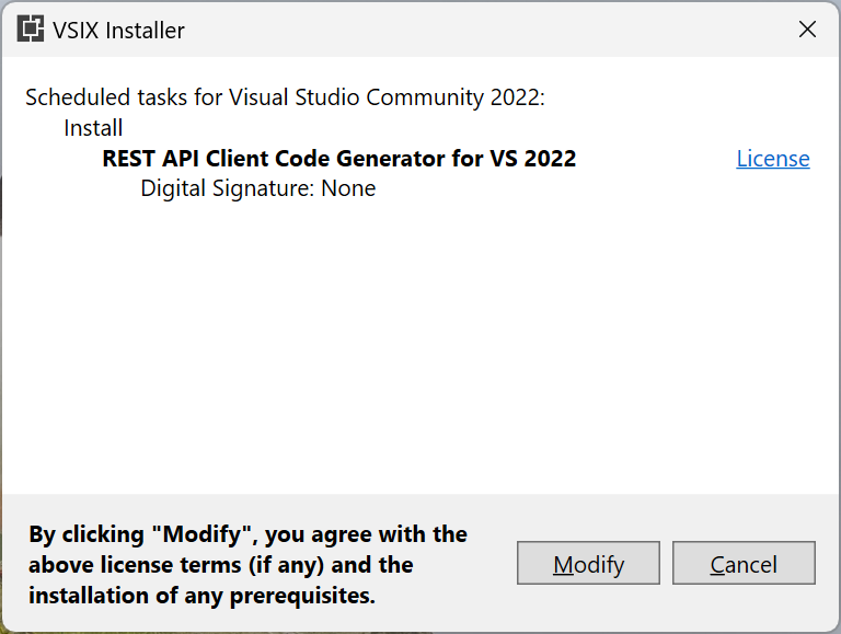 螢幕擷取畫面顯示 VSIX 安裝程式對話框。