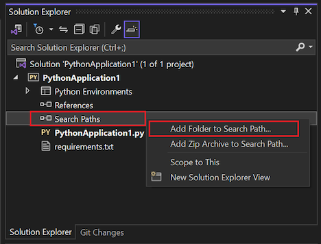 Add Folder to Search Path command on Search Paths in Solution Explorer