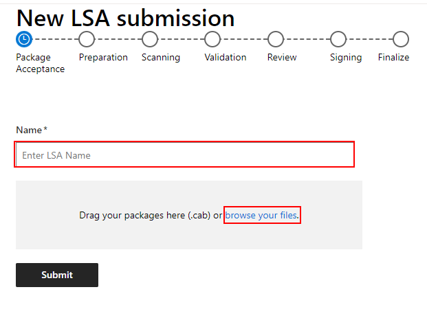 顯示 LSA 提交表單的螢幕擷取畫面。