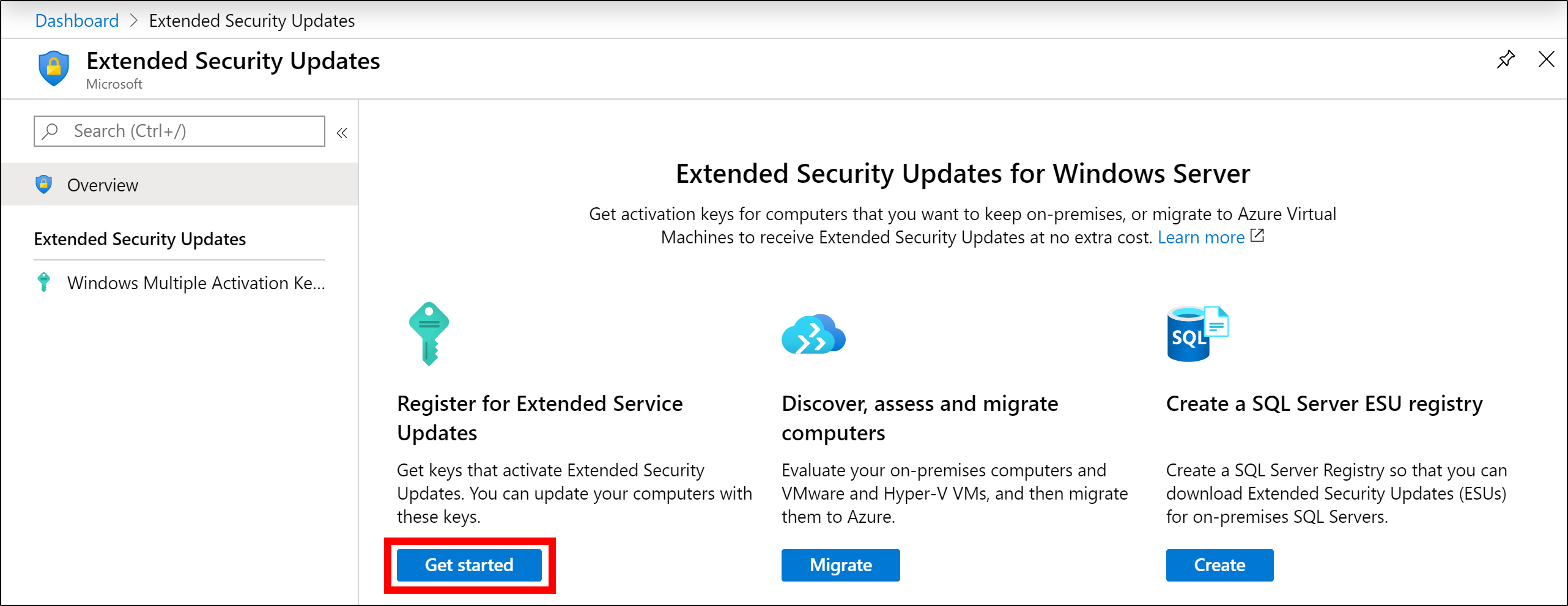 Get started with Extended Security Updates in the Azure Portal