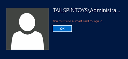 Screenshot that says you must use a smart card to sign in.