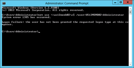 Screenshot that highlights the logon failure error message when verifying the GPO settings.