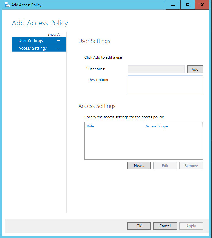 Screenshot of the Add Access Policy dialog box.