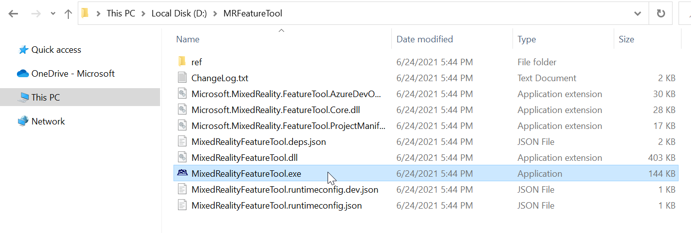 Screenshot of Opening MixedRealityFeatureTool.