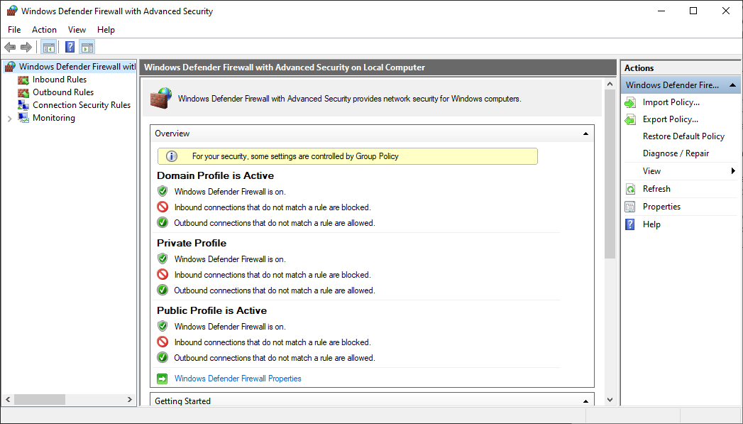 Windows Defender第一次開啟進位安全性的防火牆。