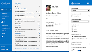 screen shot of windows mail app with an extended settings flyout