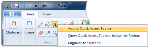 microsoft paint 功能區中命令操作功能表的螢幕擷取畫面。