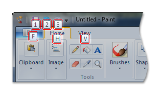 適用于 Windows 7 的 microsoft paint 中的第一層按鍵提示