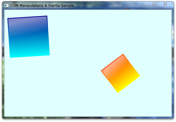 螢幕擷取畫面，顯示操作和慣性範例中具有漸層的兩個方塊