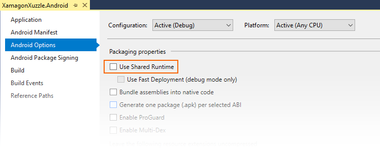 Disabling Use Shared Runtime