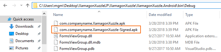 Location of the debug signed APK file