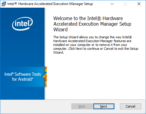 Intel Hardware Accelerated Execution Manager 安裝視窗